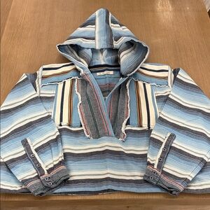 We The Free Willowa Denim Blue Striped Hoodie Size Small
